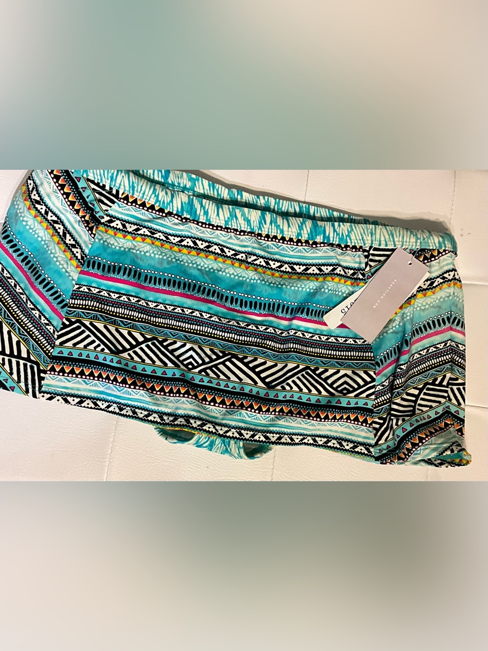 Patterned Aqua Tribal Print Swim Skirt L